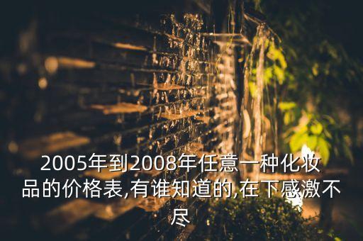 2005年到2008年任意一种化妆品的价格表,有谁知道的,在下感激不尽